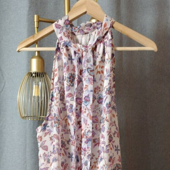 CeCe Floral Sleeveless Blouse XL – Tie Neck Mock Neck Pastel Print Top - Picture 3 of 10